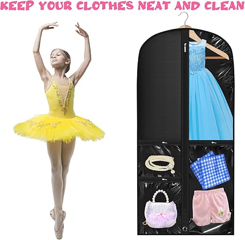 Miniatura 5 de 6 bolsas de ropa de PVC transparente de 24 x 50 pulgadas, bolsas para disfraces de baile, bolsa de competencia de baile con cremalleras de estante y