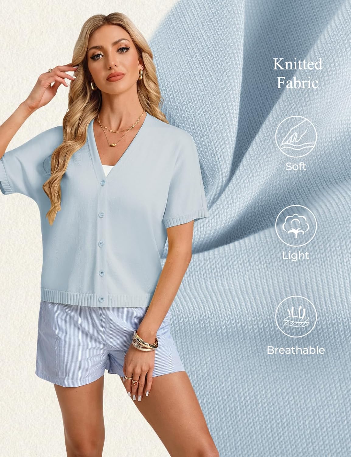 GRACE KARIN Women Short Sleeve Spring Cardigan Sweaters Button Down Knit Shirt Dressy Casual Tops 2026 Summer Outfits - Image 3