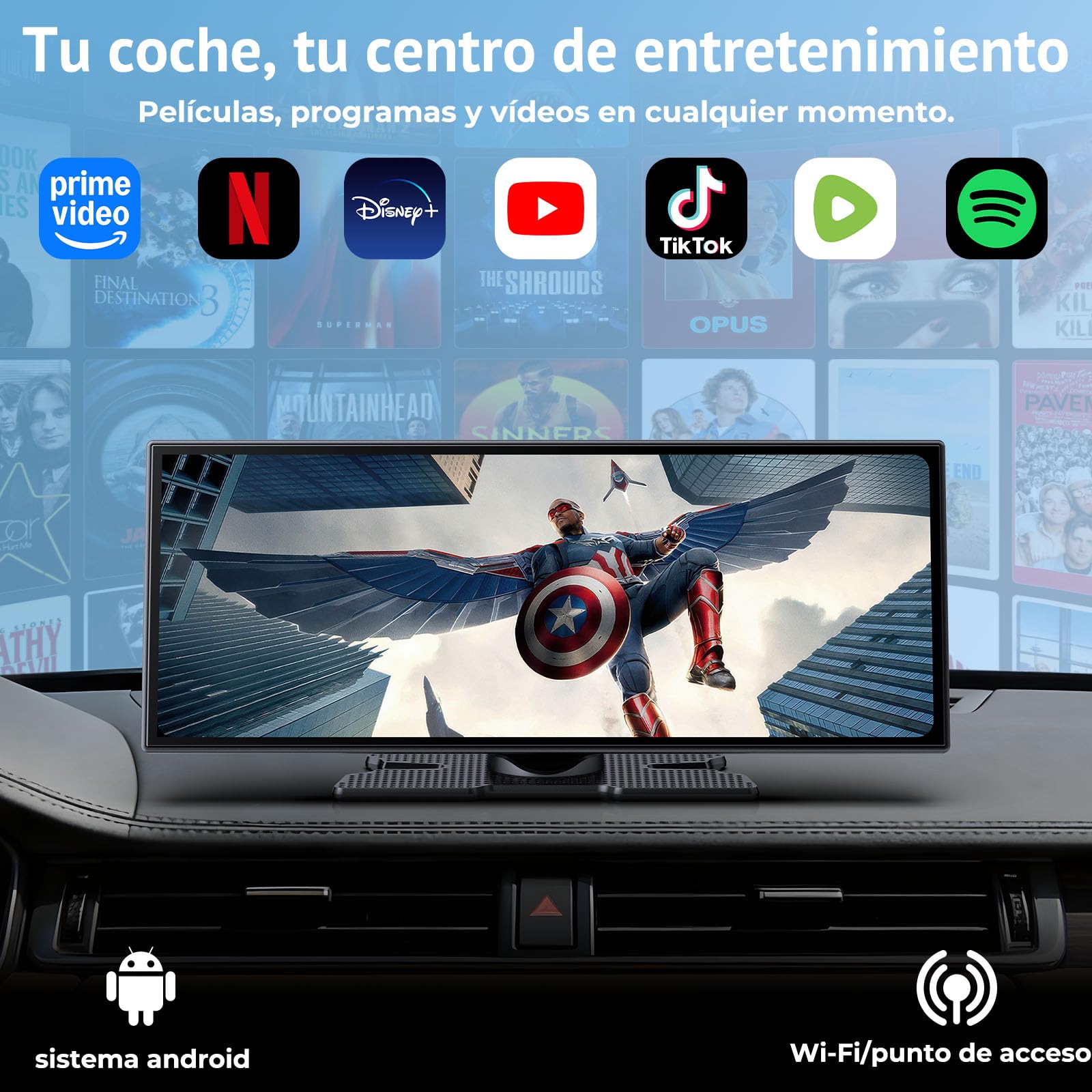 Pantalla CarPlay de 11.26" para Coche, Integrado con Netflix/YouTube/TikTok, Estéreo de Coche con Pantalla Táctil para Apple CarPlay y Android Auto, Control por Voz, Actualización OTA