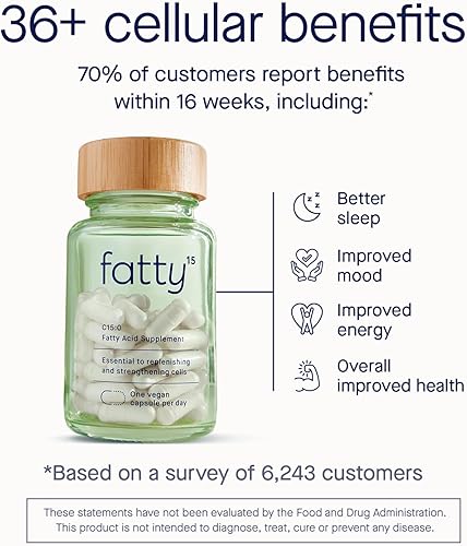 Vista 3 de Fatty15 C15:0 Pentadecanoic Acid Supplement The Longevity Nutrient - 90 Vegan Capsules - 3X Cellular Benefits of Fish Oil EPA Omega 3 Supplements