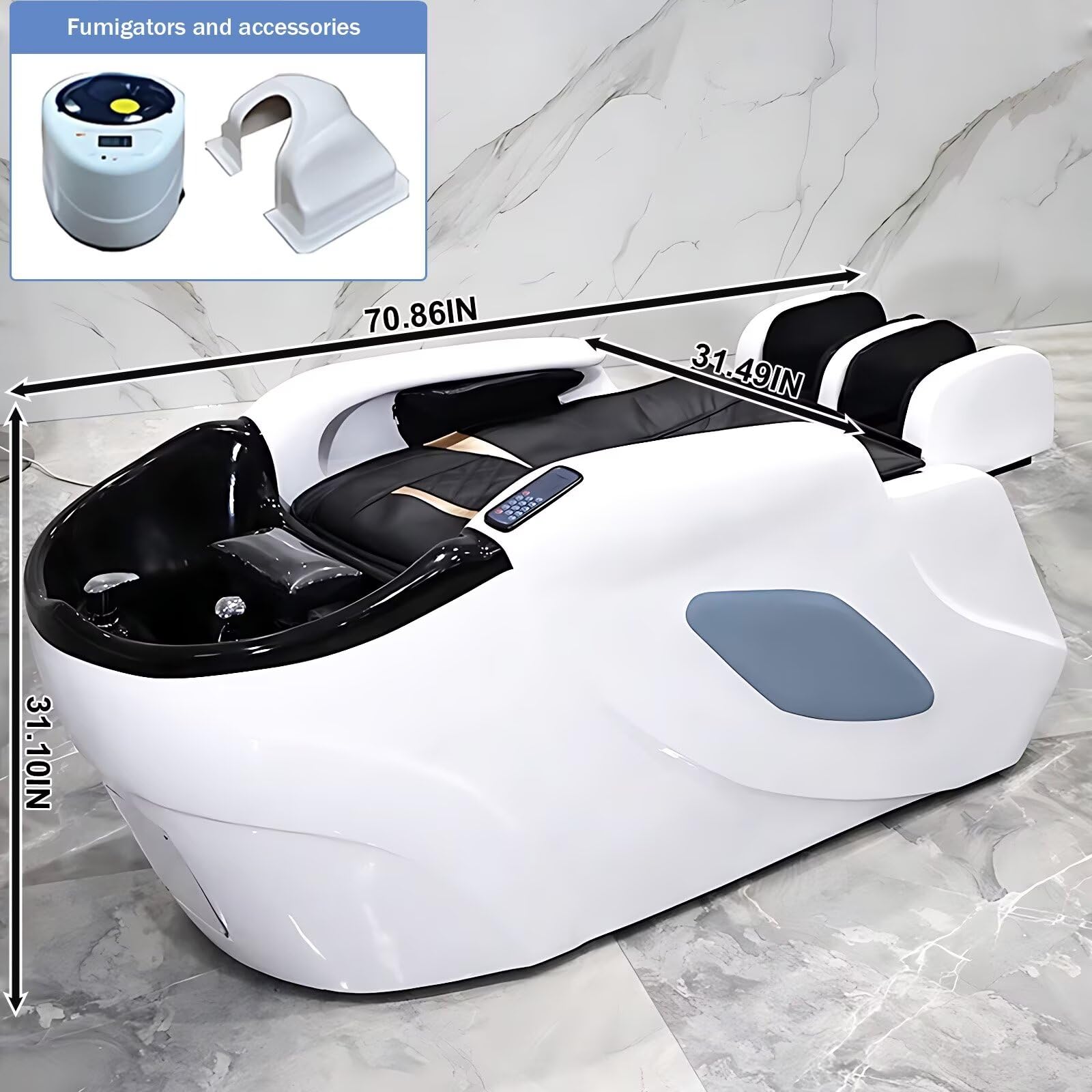 Salon-Spa-Liege in einzigartiger weißer Form, Kopf-Spa-Ausstattung, Begasung, intelligente Ein-Klick-Massage, automatische Beinhebung
