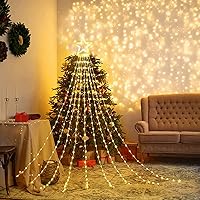 Vista 3 de Decoraciones Navideñas para Exteriores Luces de Cadena de Estrellas, 317 LED 11.5 pies Luces de Cascada para Árbol con 8 Modos de Iluminación