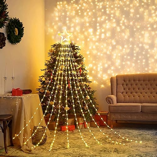Miniatura 3 de Guirnalda de luces de estrella para decoración de Navidad al aire libre, 317 luces LED de 11.5 pies con 8 modos de iluminación de memoria y