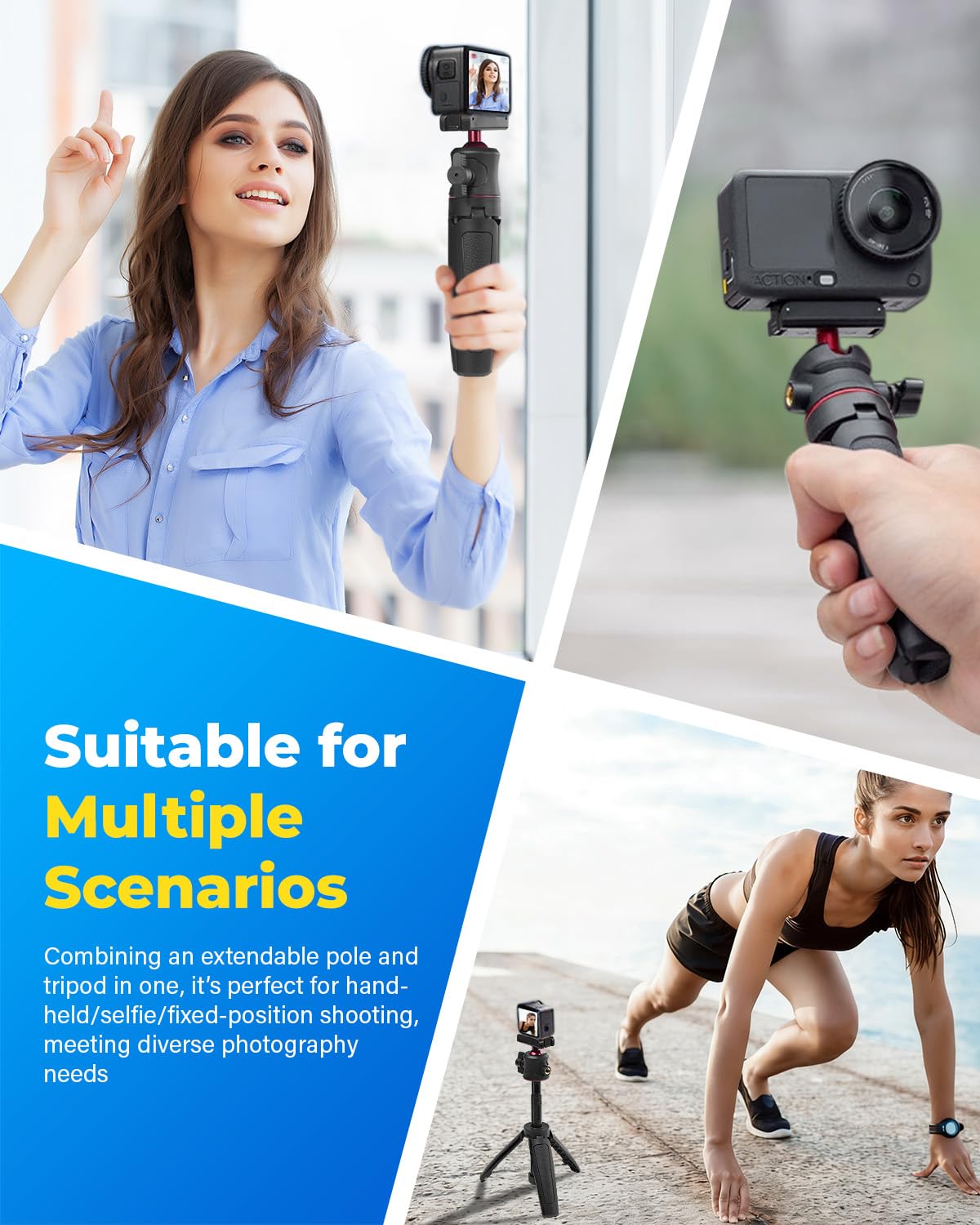 Trípode de palo selfie para DJI Osmo Nano/Action 6, 27,5 cm extensible selfie monopod, cierre rápido magnético, palo selfie con cabeza de bola de 360°, soporte de vlogging/accesorios — view 4