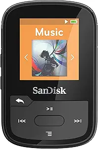 SanDisk 16GB Clip Sport Plus MP3 Player, Black - Bluetooth, LCD Screen, FM Radio - SDMX28-016G-G46K