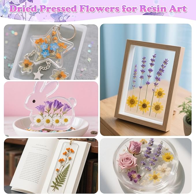 300 Flores Secas Prensadas con Pegatinas de Mariposas para Manualidades miniatura 6