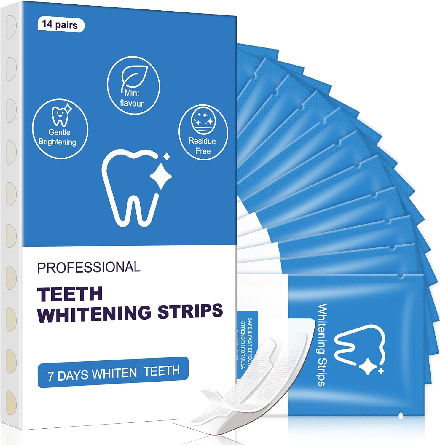 Teeth whitening Strip,28 Sensitivity Free Whitening Strips, Peroxide Free,14 Treatments Kit Professional and Safe Teeth whitening Strips