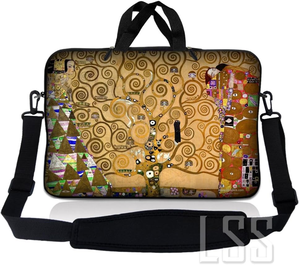 Laptop Sleeve Bag Carrying Case w/Handle & Adjustable Shoulder Strap & Matching Skin Sticker Compatible with 15" 15.4" 15.6" Dell, Asus, Acer - Klimt Tree of Life