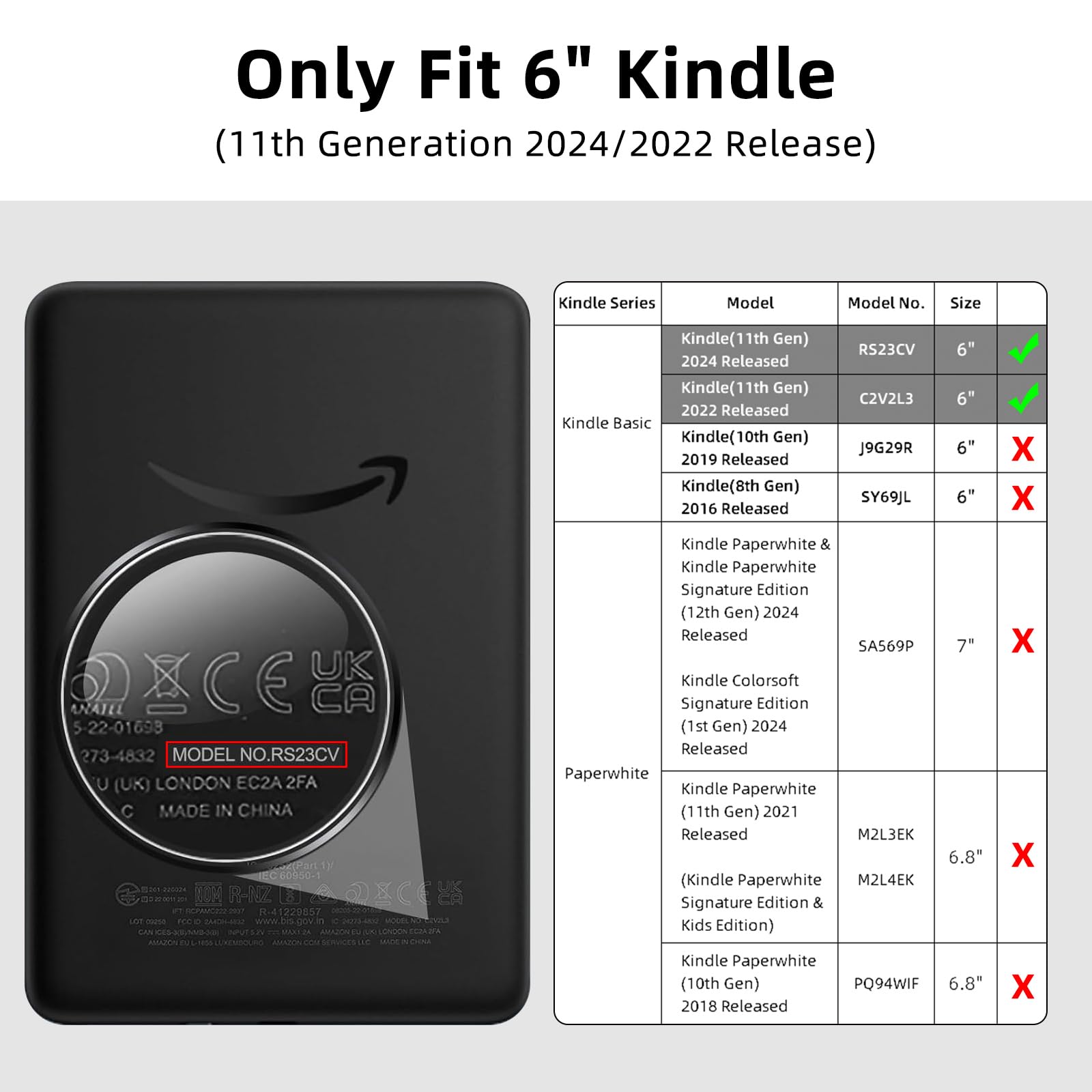 Schutzhülle für Kindle 15,2 cm (6 Zoll), Version 2024/2022 (11 Generation), leichtes PU-Leder und transparente Hartschale mit Handschlaufe, automatischer Schlaf-/Wachmodus, Cremeweiß