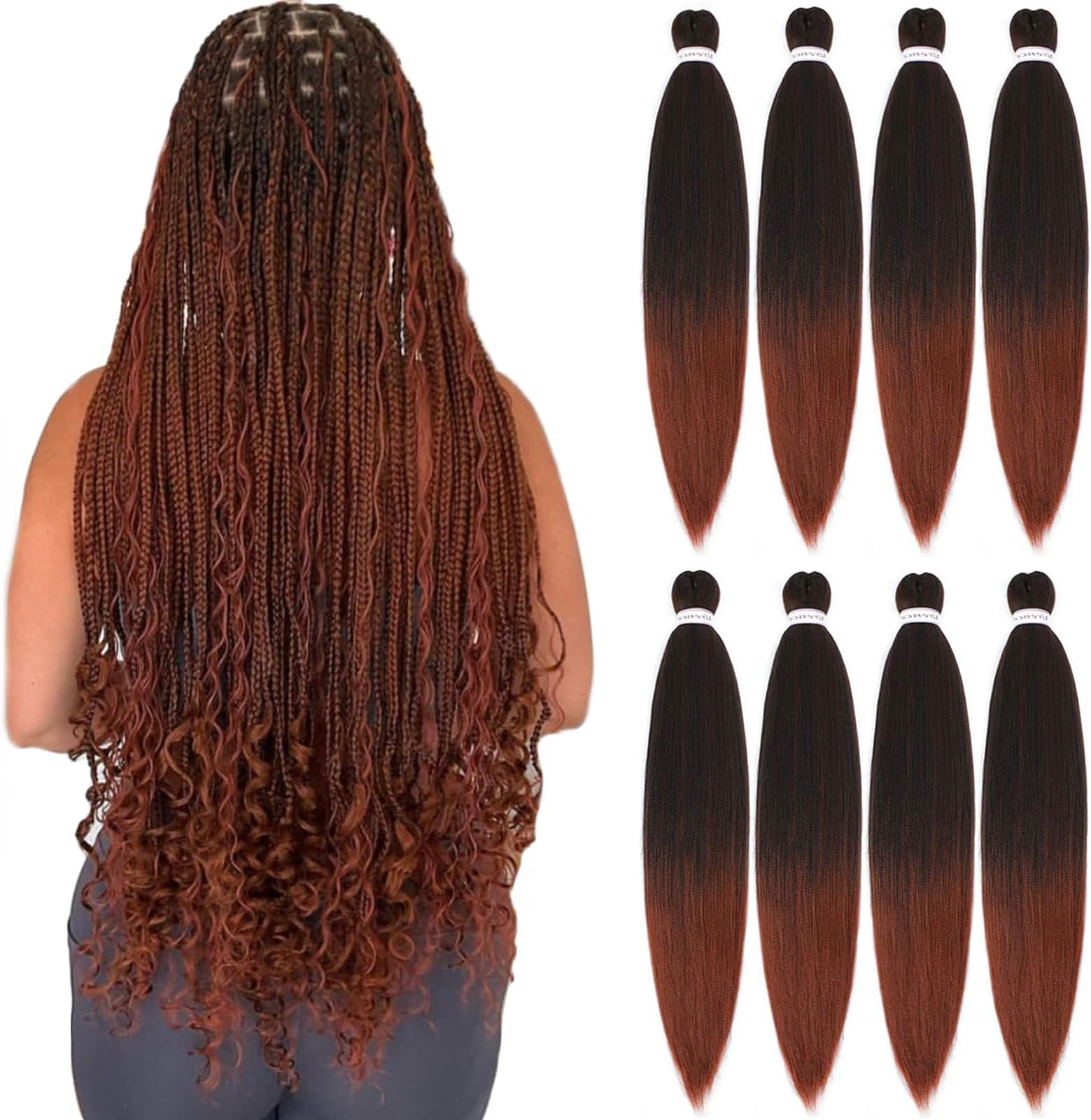 Alrence Ombre Braiding Hair 350# Copper Red 30 Inch 8 Packs Professional Synthetic Braid Hair Extensions Crochet Braids , Yaki Texture , Hot Water Setting (30 Inch,T1B/350)