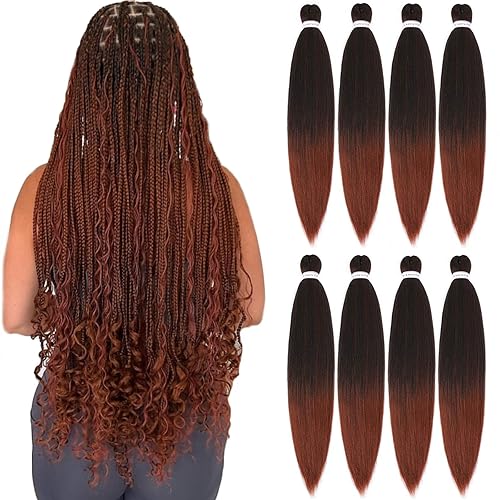 Alrence Cabello trenzado preestirado largo de 30 pulgadas  8 paquetes de extensiones de cabello trenzado profesional, trenzas de crochet de fibra
