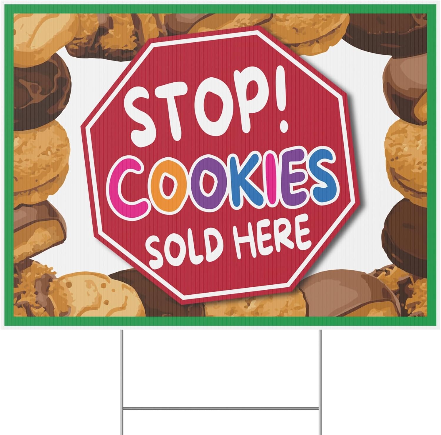 Cookies Sold Here, Scout Yard Sign – Double-Sided Print with H-Stake, 24x18 Inches (Stop Sign, Yard Sign 24x18)