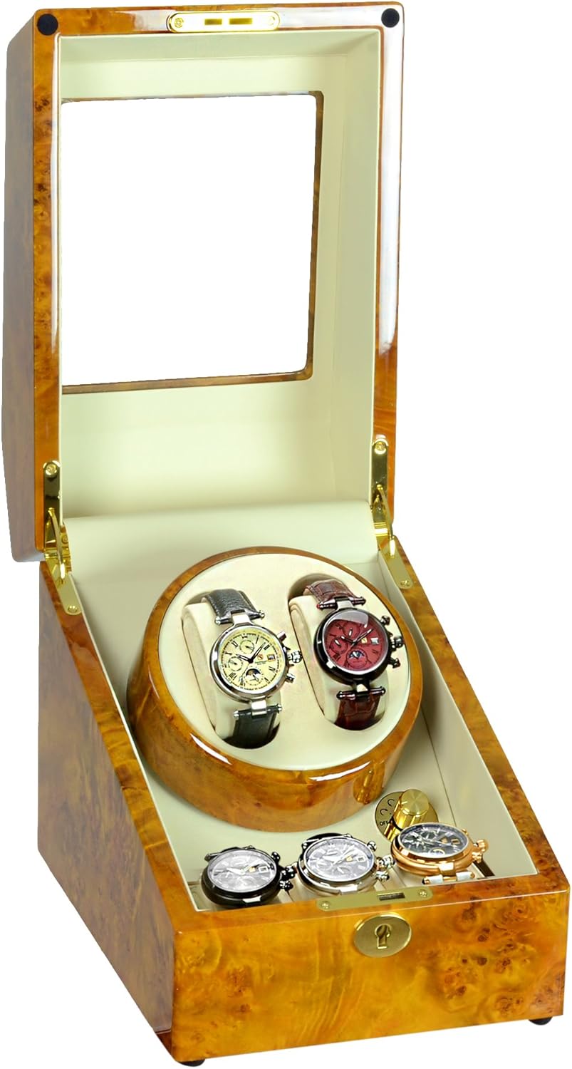 Steinhausen Heritage SW2003 Double Watch Winder with Storage for 3 Watches, Ultra Quiet Motor and Multiple Modes (Burlwood) : Steinhausen: Clothing, Shoes & Jewelry