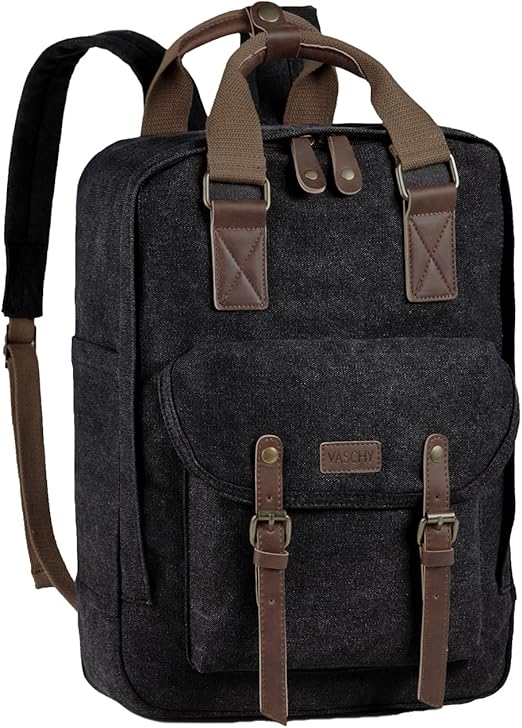 School Backpack,VASCHY Vintage Canvas Leather 15.6in Laptop Backpack