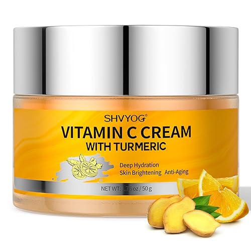 Hidratante facial con vitamina C, crema facial con vitamina C de cúrcuma, hidratación antienvejecimiento, crema reafirmante e iluminadora para