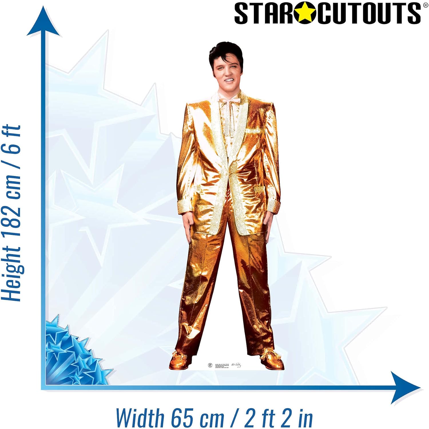 STAR CUTOUTS Ltd SC318 Lifesize Cardboard Cutout Presley Wearing Famous Shining Perfect for Elvis Parties and Fans 182cm Tall, Gold Suit