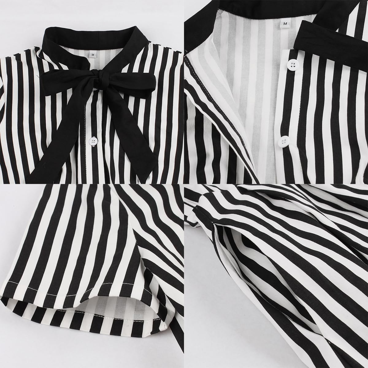 ABEHIK Robe mi-longue à rayures verticales pour femme - Style années 1950 - Pour Halloween et costumade - Style vintage - Boutons noués - Rockabilly