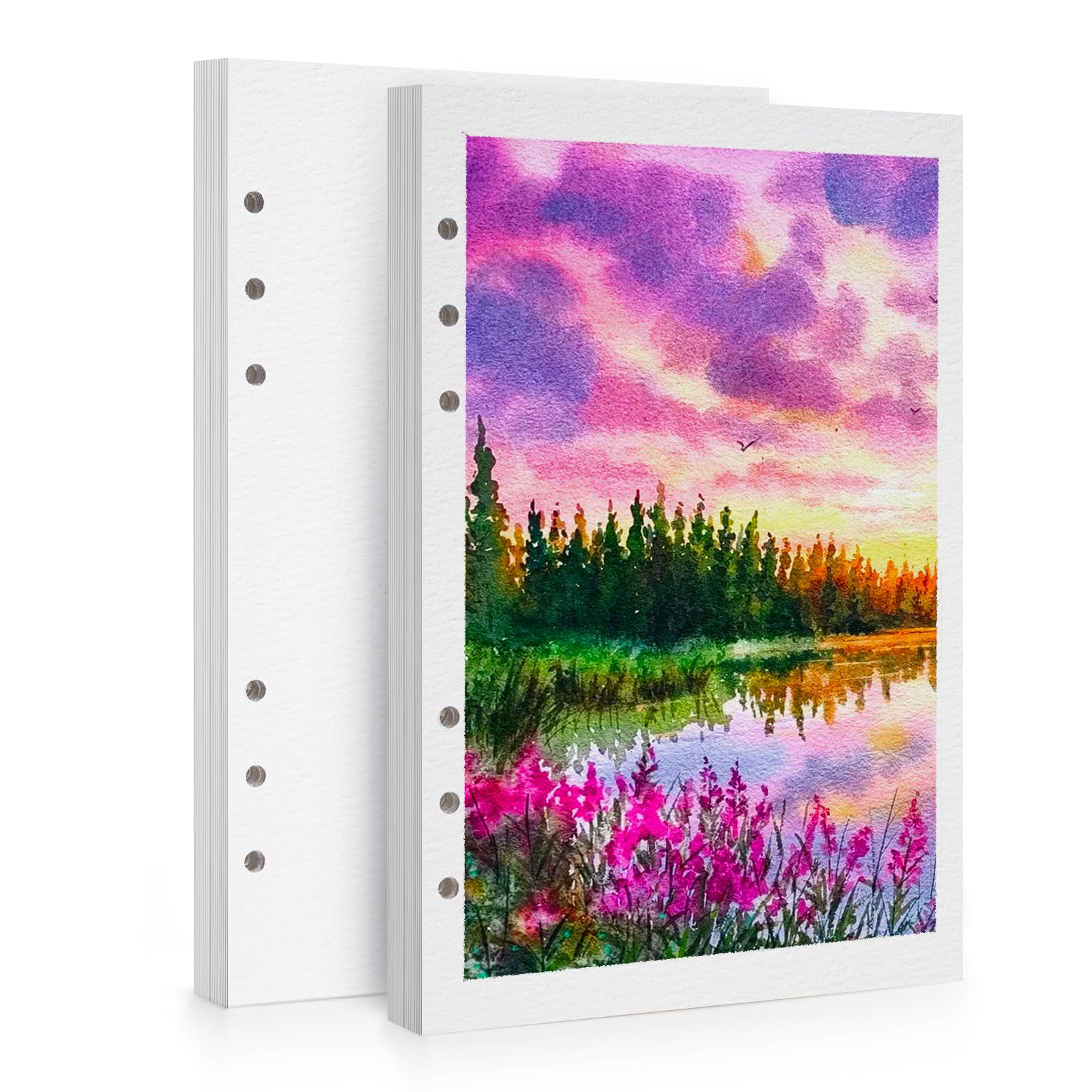 LIGHTWISH Watercolor Paper Bulk, 100% Cotton Cold Press 450gsm, 2 Pack, Total 30 Sheets A5 Hole-Punched Replaceable Paper for Artists, Adults,Students