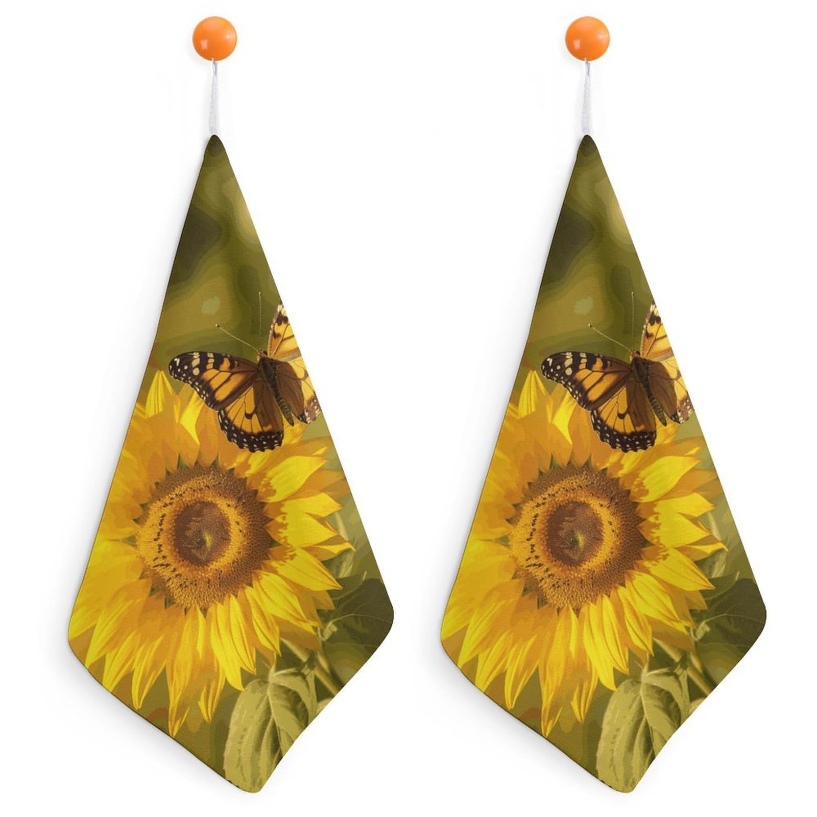 LDGSUPH Sunflower Butterfly Sunny Hand Towels Fashion Hand Face Towel with Hanging Strap Absorbent Soft Decorative Towel Fade Resistant Cozy Face Cloths for Kitchen Gym Bathroom Towels 2PCS