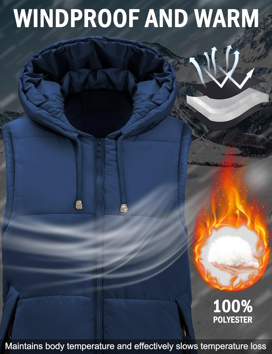 HEEKPEK Women Long Hooded Puffer Vest Winter Warm Quilted Sleeveless Down Jacket Casual Trendy Full-Zip Outerwear Drawstrings - Image 3