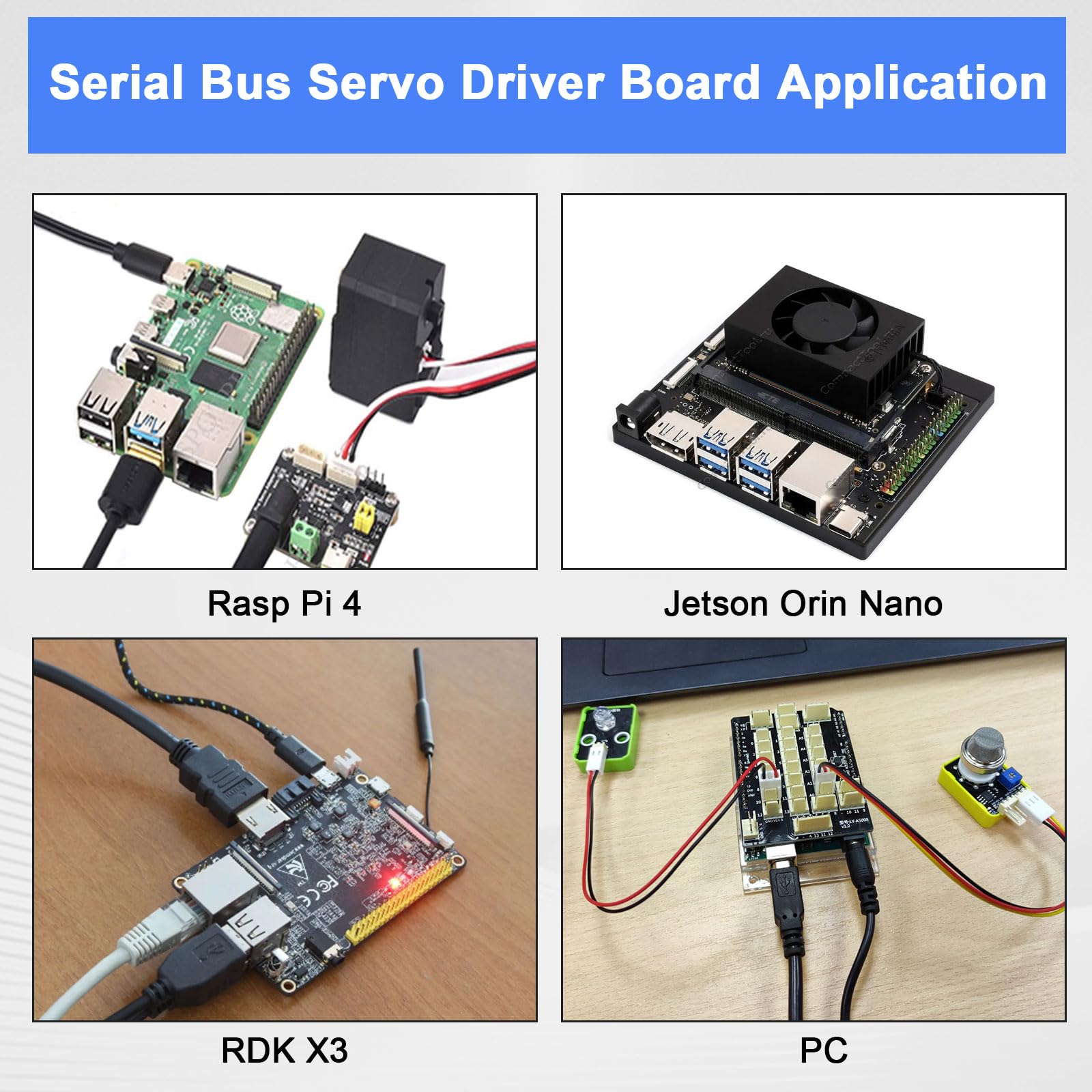 Bus Servo Driver Board pour St/SC Gamme Binghe Serial Bus Servo Adapter Circuits intégrés de Puissance et de Commande pour servomoteurs Support de Communication UART pour Rasp-Pi 4