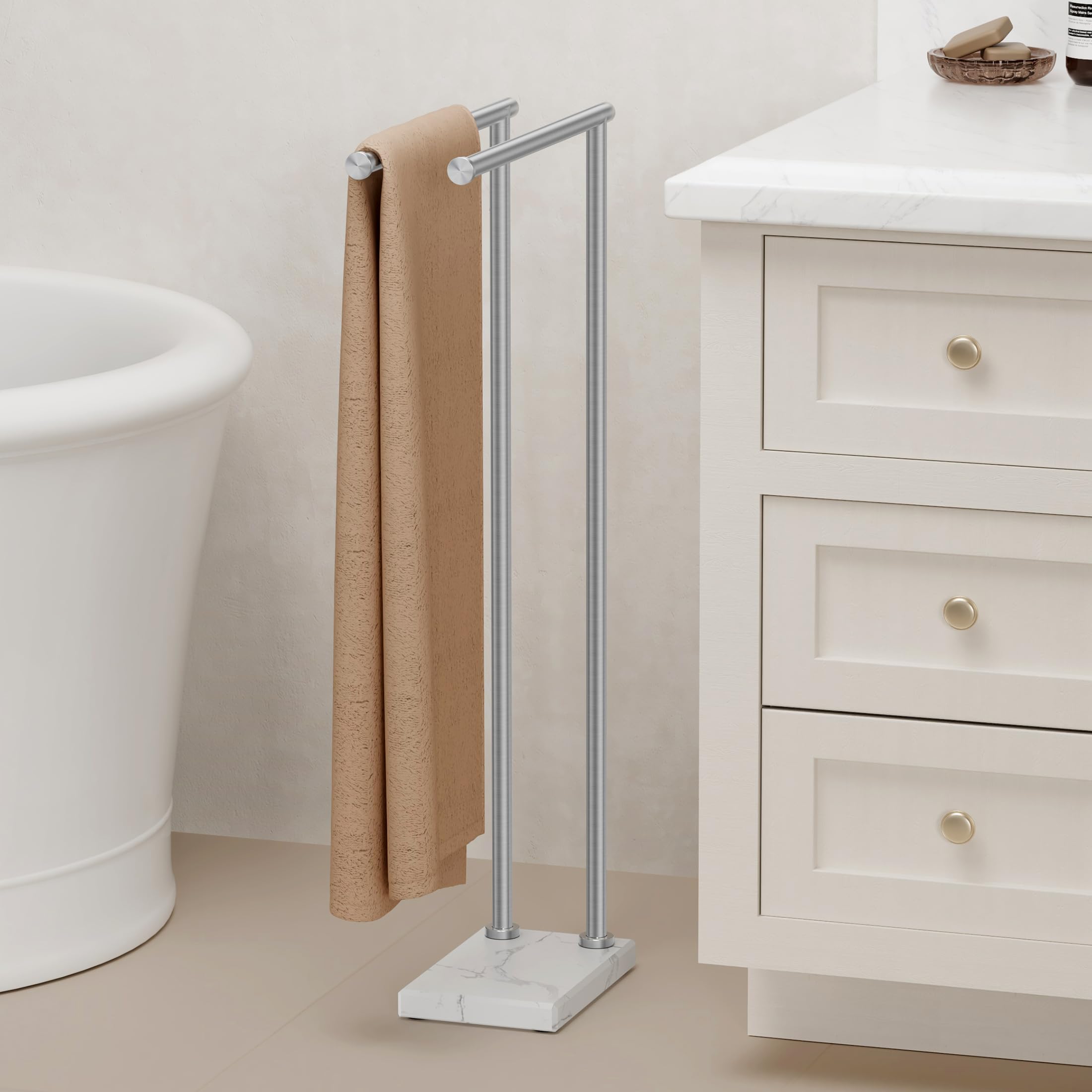 KES Toallero de Baño de Pie Barra Toallas Baño Doble Acero Inoxidable 18/8 Toallero de Barra con 3X Grueso Base de Mármol Cepillado, BTH235-2