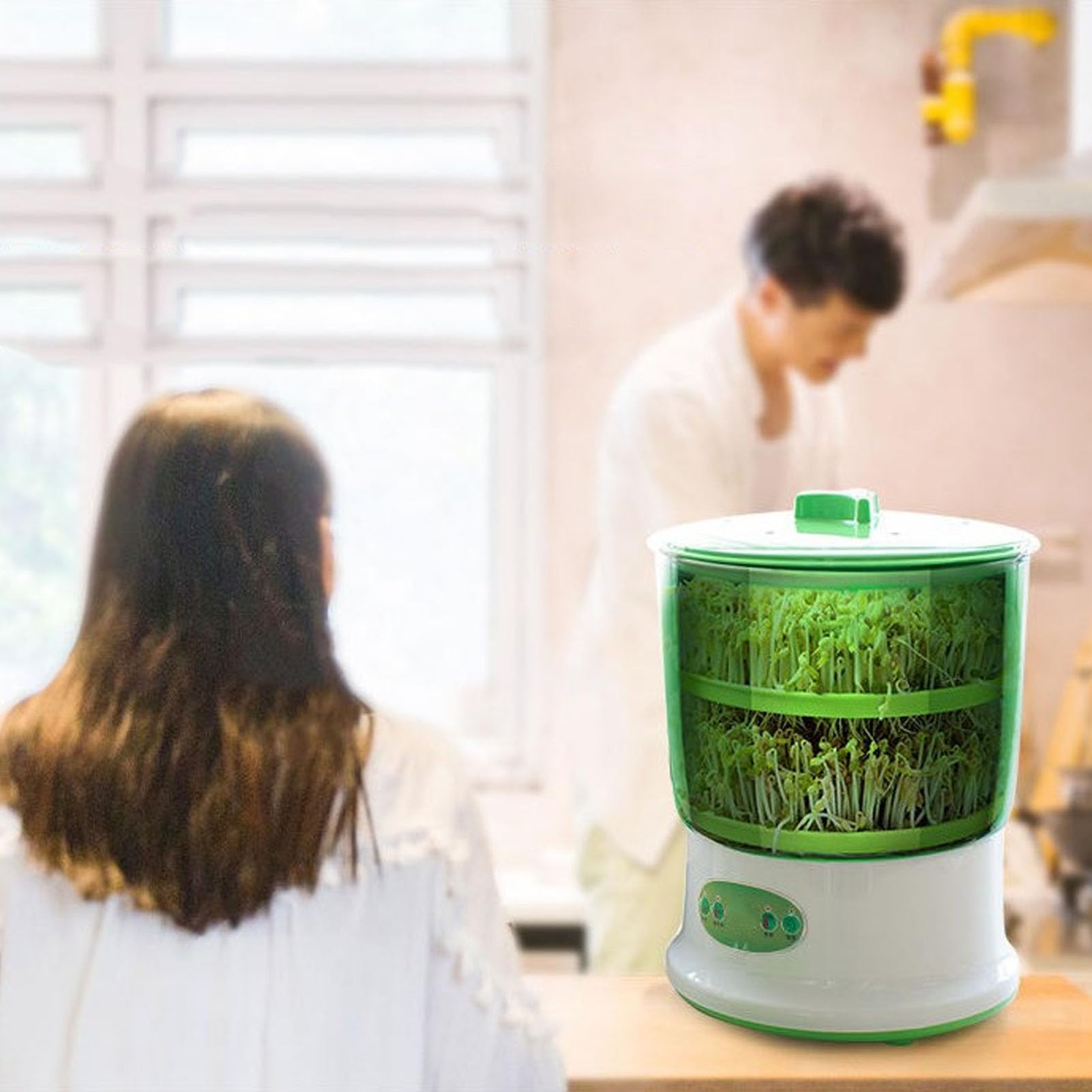 Machine à Germes de Haricots, 3 Couches, Contrôle Automatique, Kit de Germination de Graines, Taille Compacte, Grande capacité, Usage Familial, Cuisine (Prise UE 220V)