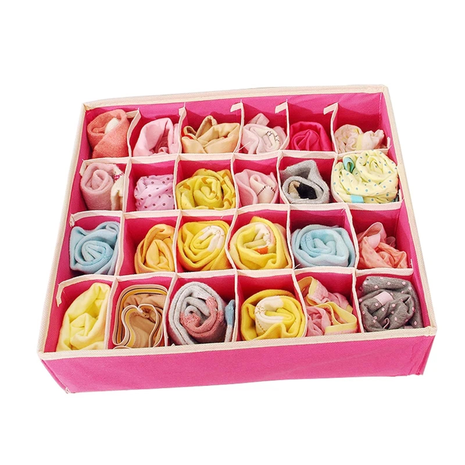 LuoAXINN Underwear Organizer Organizer For Underwear Socks Bra Pants Foldable Case(Rose 24 grid)