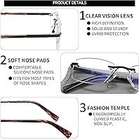 Vista 4 de JJWELL 3 Pack Reading Glasses for Men Blue Light Blocking Rimless Readers with Spring Hinge Anti EyestrainComputer GlareUV
