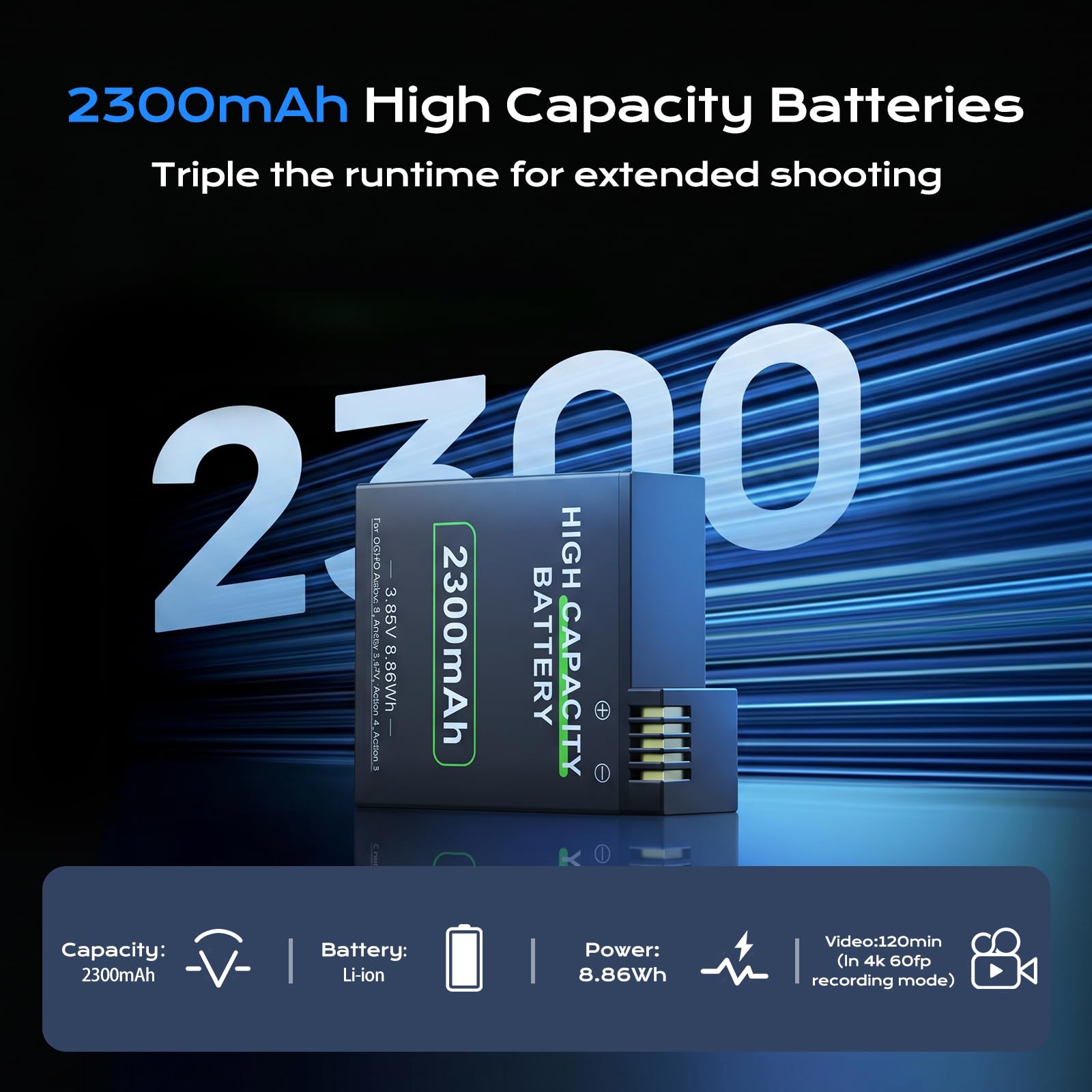 2300mAh Enduro Akku für DJI Osmo Action 6/5 Pro /4/3 /Osmo 360 Kameras (3er-Pack), Typ-C-Schnellladegerät mit 3 Kanälen, LED-Anzeige und Schutzhülle, Ersatzakkus mit verlängerter Lebensdauer