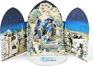Christmas Pop up Cards, 3D Nativity Christmas Religious Cards with Envelope Angel Lamb Snow Nativity Catholic Scene Popup Decoration for Desktop Bookshelf