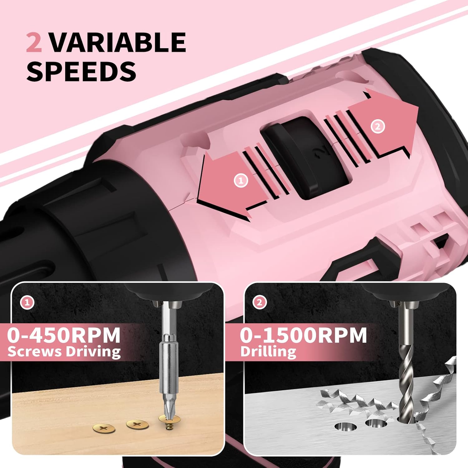 Diagram showing the two variable speed settings of the SEYVUM C11 drill