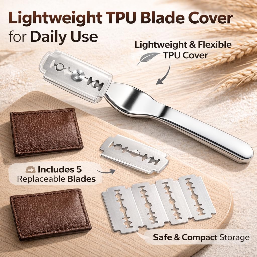 TFORESTER Bread Lame for Sourdough Baking – Stainless Steel Bread Scoring Tool with 5 Razor Blades & Lightweight TPU Cover – Dough Scorer Knife for Artisan Bread, Baker Gift-4Pack