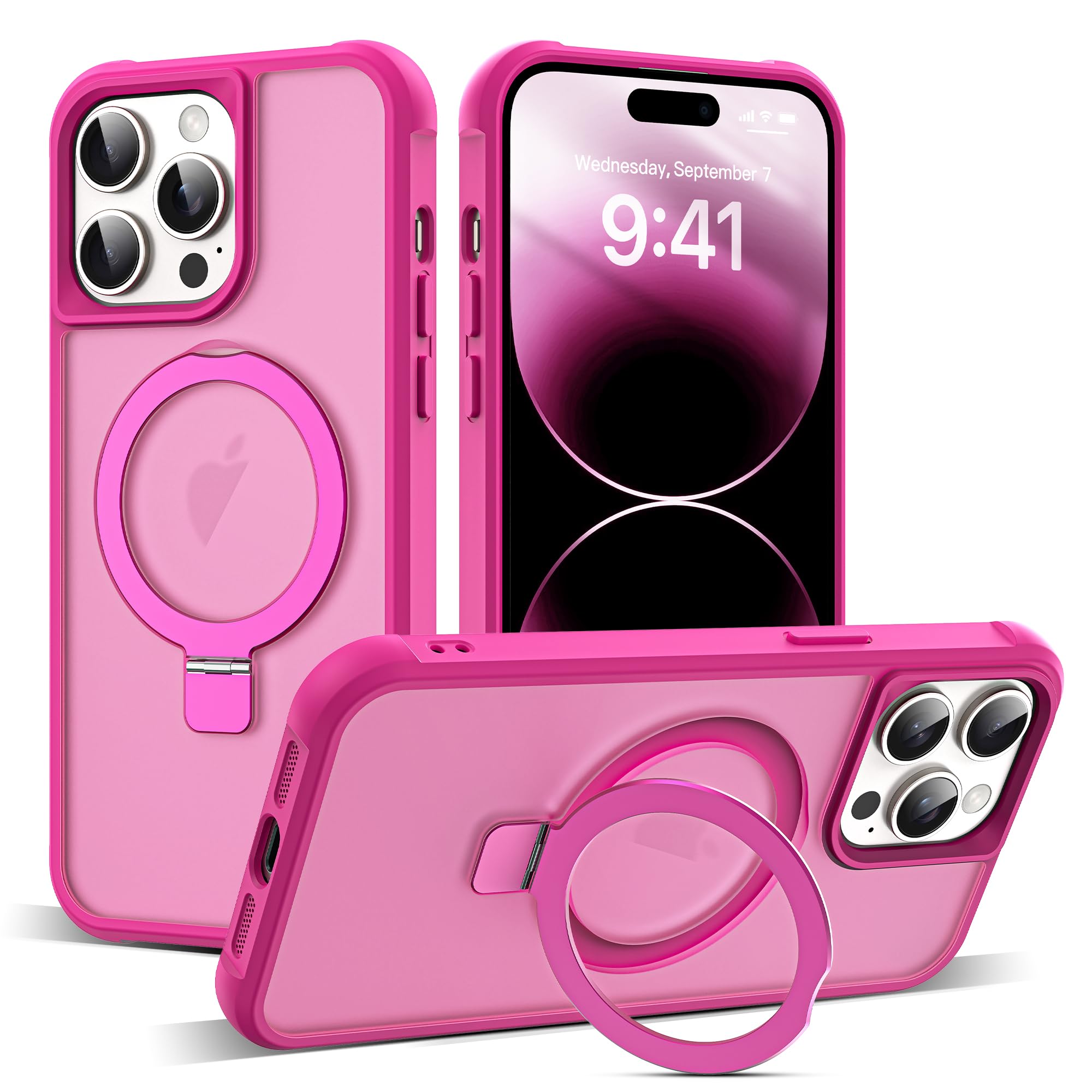 SAITONG for iPhone 14 Pro Case with Invisible Magnetic Ring Stand Translucent iPhone 14 Pro Phone Case 6.1" [Compatible with MagSafe][Military-Grade Drop Protection][Great Grip Feeling], Rose