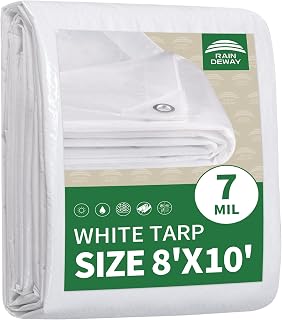 RAINDEWAY White Tarp 8x10 Feet,7Mil Multipurpose Waterproof Tarps Cover