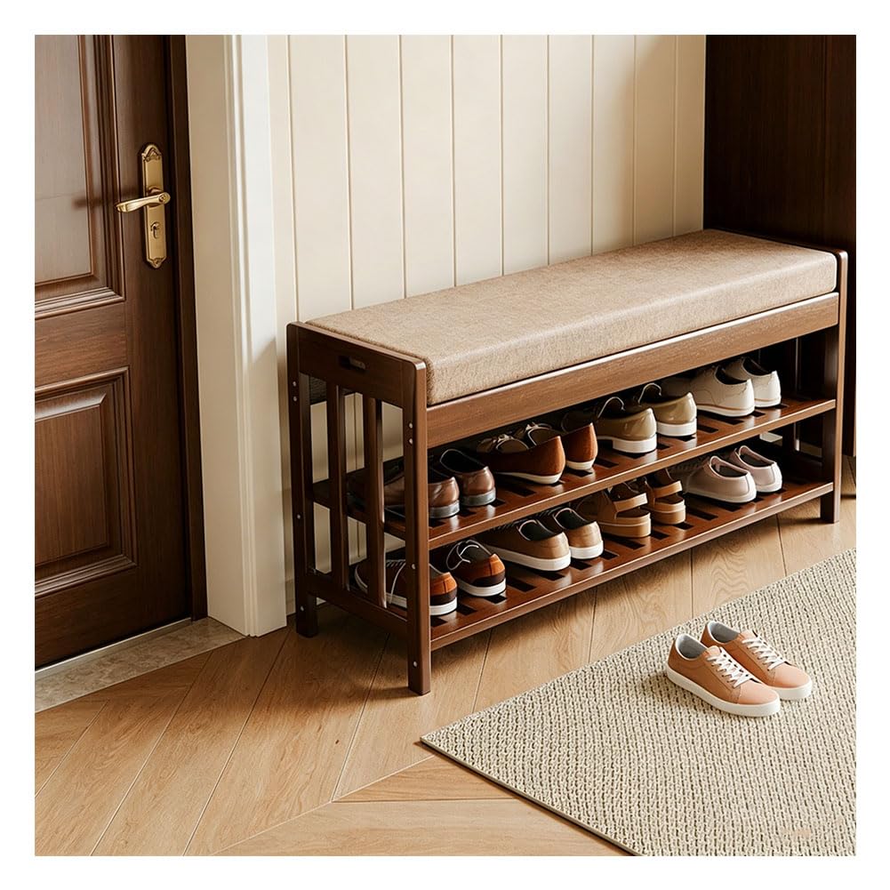 Ghygetrich Shoe Rack, 2 Tier Shoe Rack Shoe Rack Narrow Bamboo Shelf Shoe Storage Bench Shoe Bench 80cm