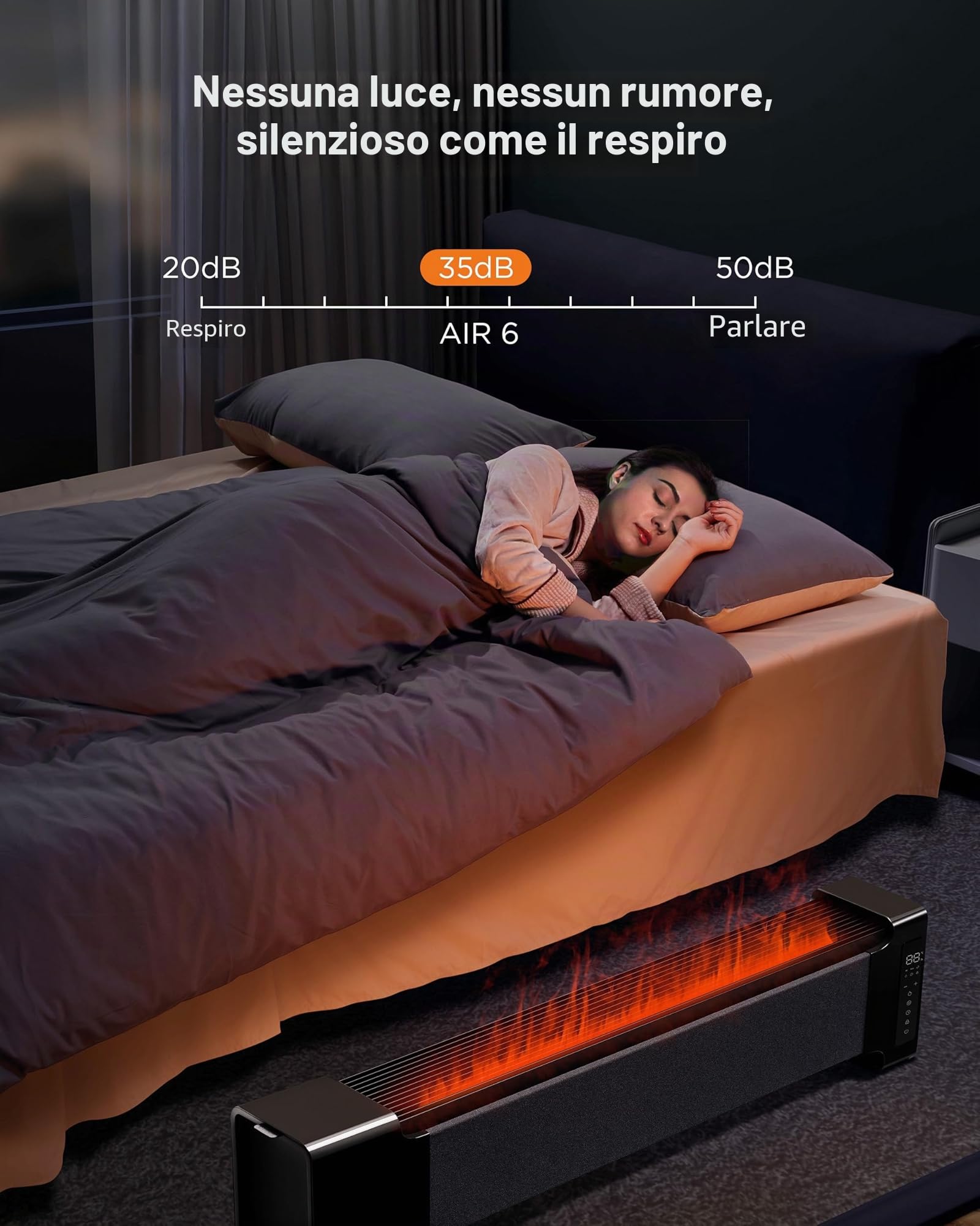 AIRMATE Camino Elettrico da Parete 113cm, 2000W Stufa Elettrica Basso Consumo Silenzioso con Pannello LED Timer 24h ECO Riscaldamento Rapido Simulare Una fiamma Fiamma