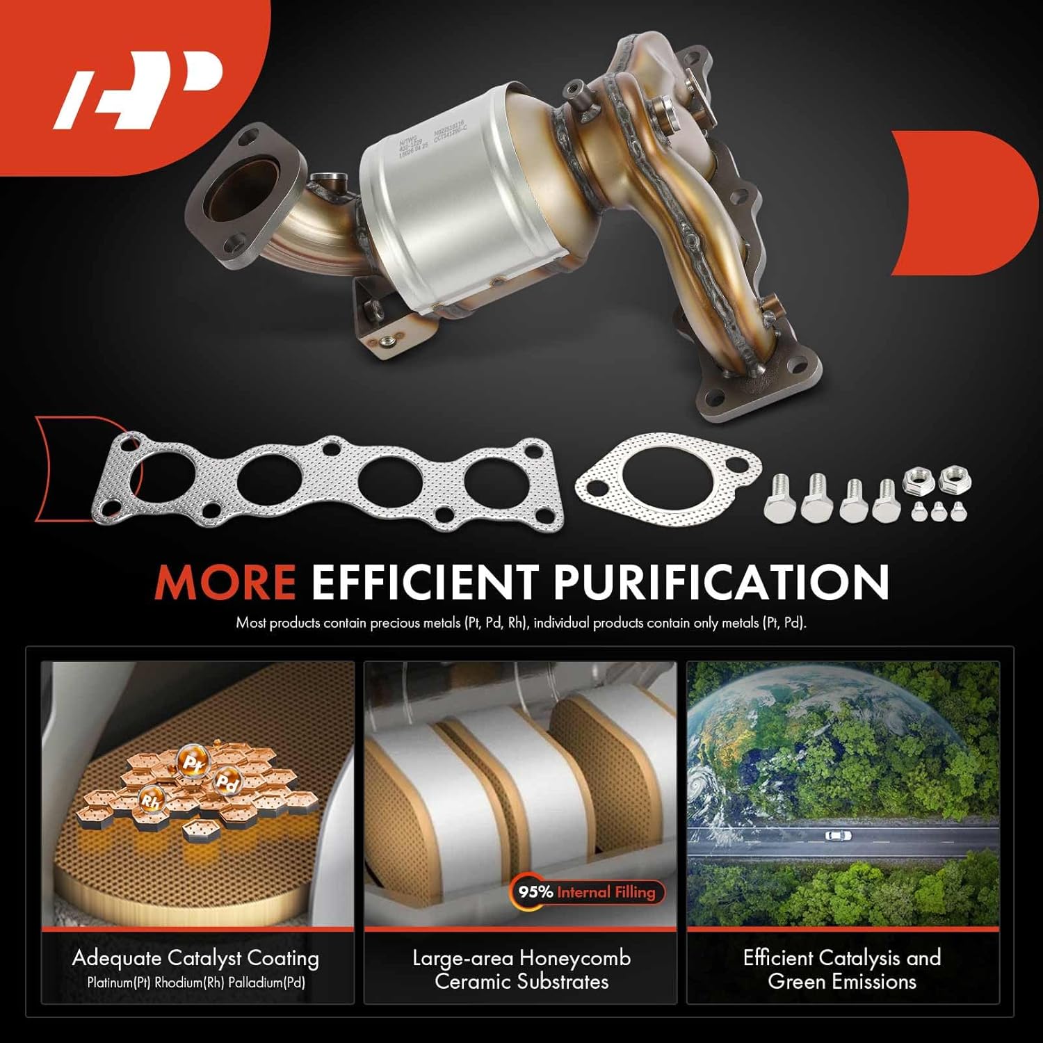 A-Premium Front Exhaust Manifold Catalytic Converter with Gasket Kit Direct-Fit Compatible with Kia Sorento 2016-2020, Sportage 2017-2022 & Hyundai Santa Fe, Tucson, 2.4L, E.P.A. Compliant, AWD