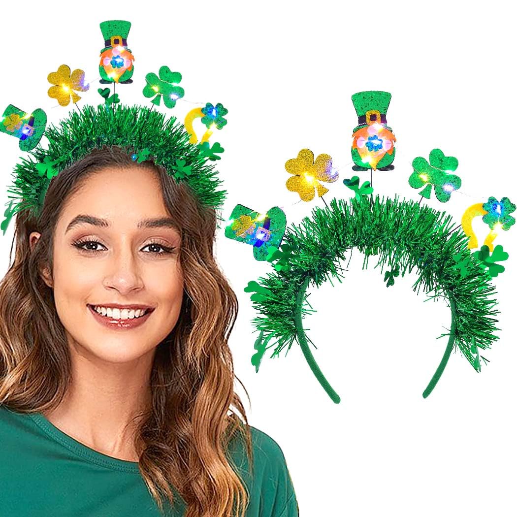 Uranian Light Up St. Patrick's Day Headbands LED Shamrock Hairbands Irish Festival Halo Crown Headpiece for Women and Girls