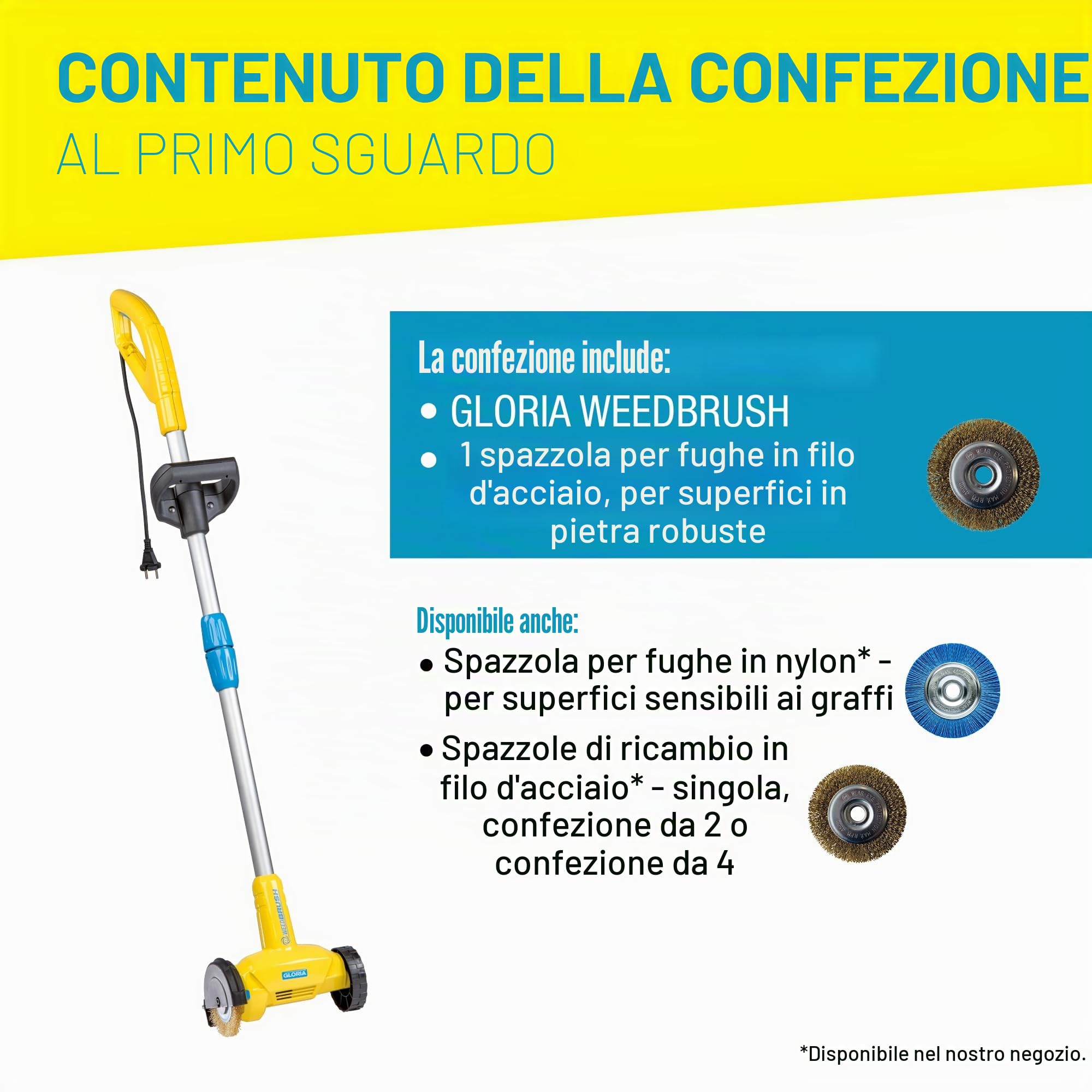 GLORIA Spazzola Elettrica per Fughe WeedBrush a cavo | Estirpatore Erbacce e Pulisci Fughe per Pavimenti Esterni, Terrazzi e Vialetti | Contro Erba e Muschio | Inclusa Spazzola in Filo d'Acciaio
