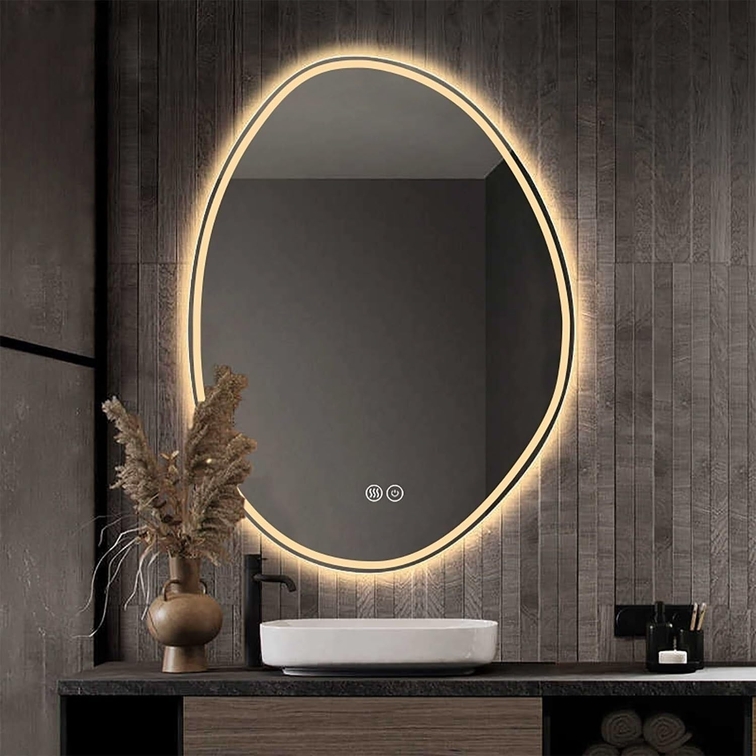 Fitlin Smart Touch LED Bathroom Mirror48 Inch AntiFog Dimmable Oval Design with 3 Color Settings Backlit Modern Wall Mirror for Ultimate Bathroom Lighting(Frontlit,32inch/80cm)
