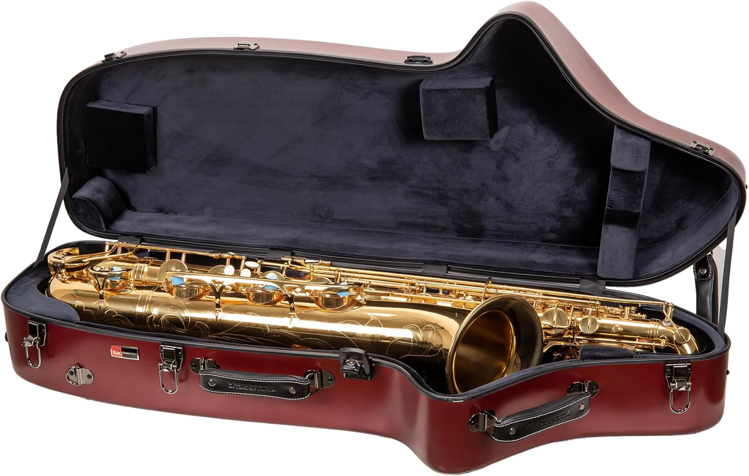 Crossrock Low A Baritone Saxophone Case with Wheels | Polycarbonate Hard Shell, TSA Lock, Anti-Scratch Finish, Neck & Mouthpiece Storage–Red (CRF4050BSRD)