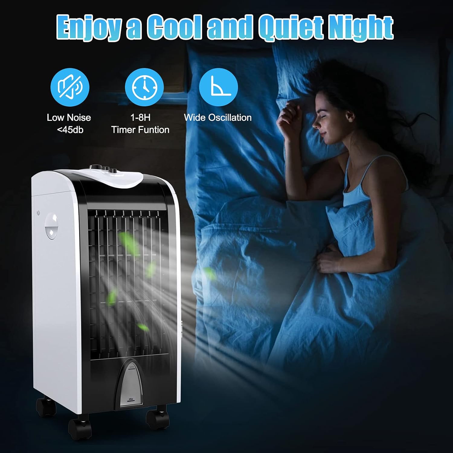 SIMOE Portable Evaporative Air Cooler, Swamp Cooler with Fan & Humidifier, 7.5 Timer, 3 Speeds, 2 Ice Packs, Portable Air Conditioners for Bedroom, Living Room, Office