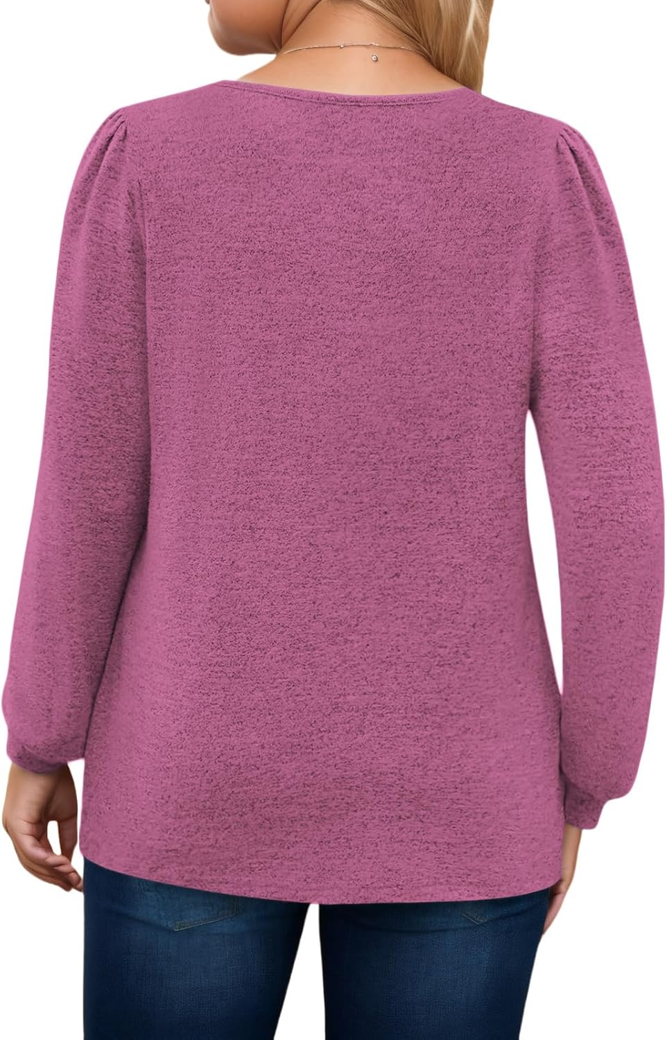 ROSRISS Womens-Plus-Size-Tops Trendy Puff Long Sleeve Shirts Dressy Scoop Neck Loose Fit Blouses Casual Pleated Flowy Tunics - Image 2