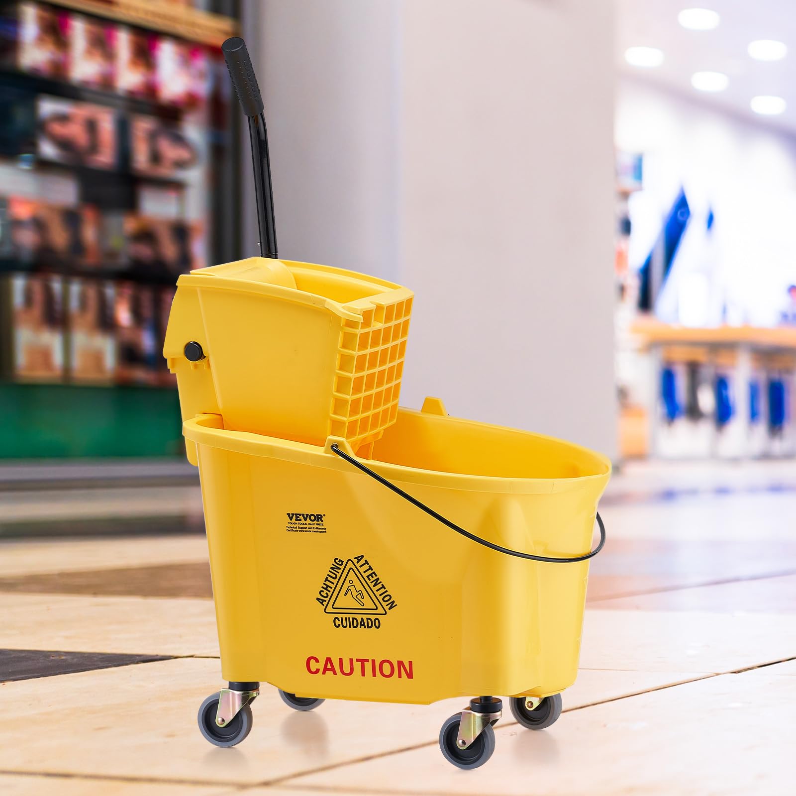 VEVOR Seau-Essoreur à Serpillière, 33 L. Seau à Frange avec Essoreuse Commercial à Pression Latérale, Chariot Lavage Sol, pour Ménage Nettoyage des Sols Professionnels/Industriels/Entreprises