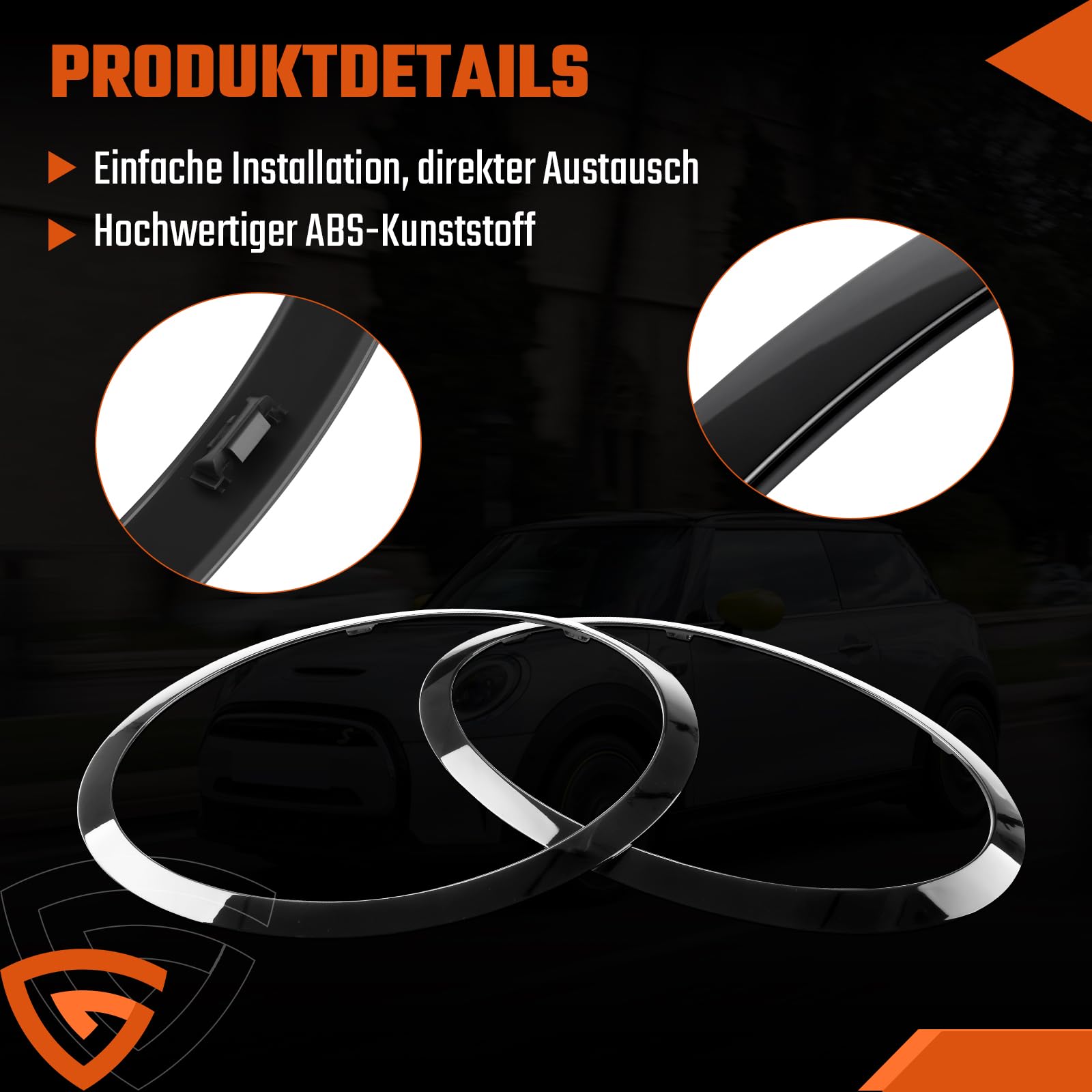 GEARMONSTER Juego de 2 anillos de repuesto para faros delanteros de coche, compatibles con Mini Cooper F55 F56 F57 2014-2021, color negro