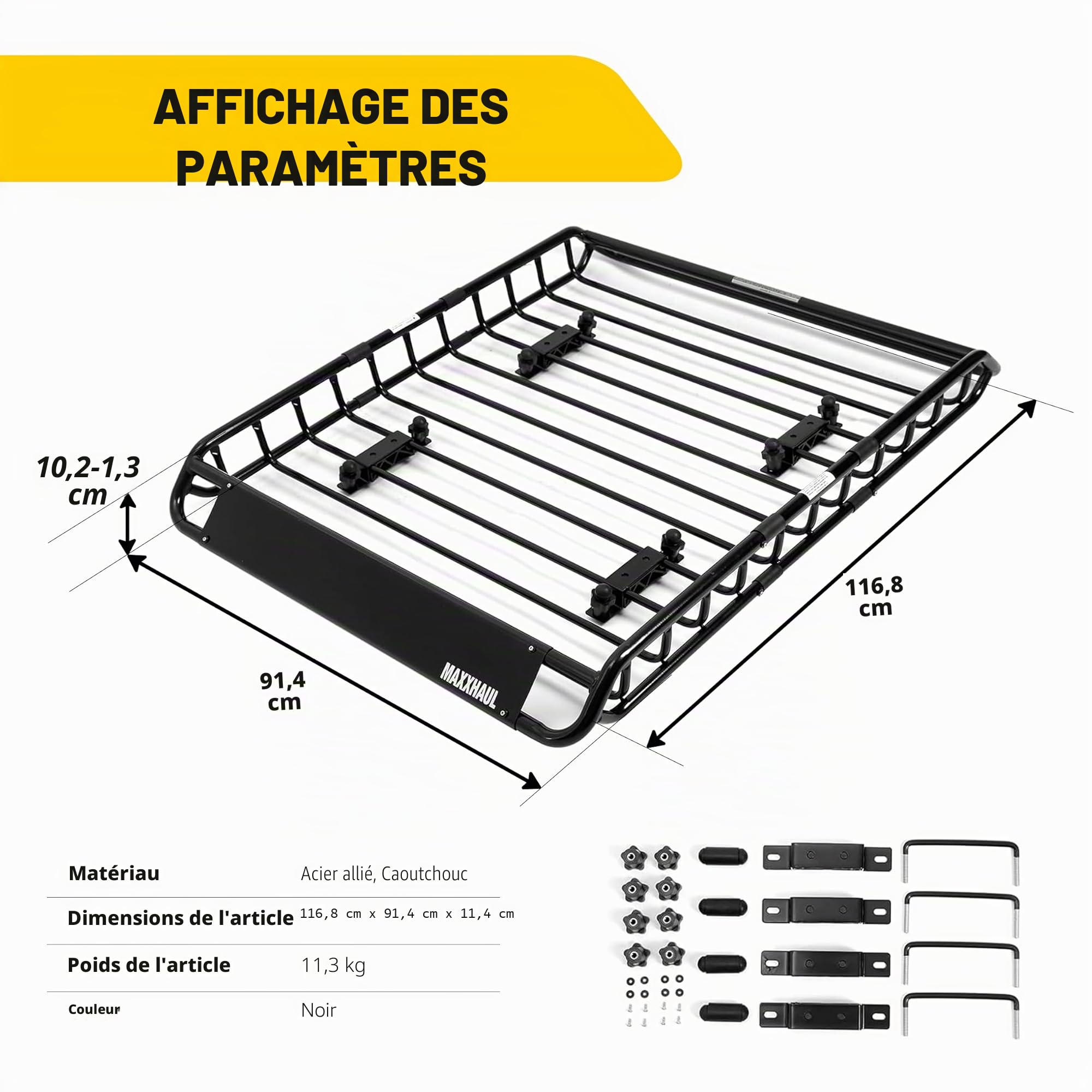 MAXXHAUL 70115 Galerie de Toit en Acier pour SUV et camionnettes, 116,8 x 91,4 x 11,4 cm,capacité de Charge 68 kg, Noir