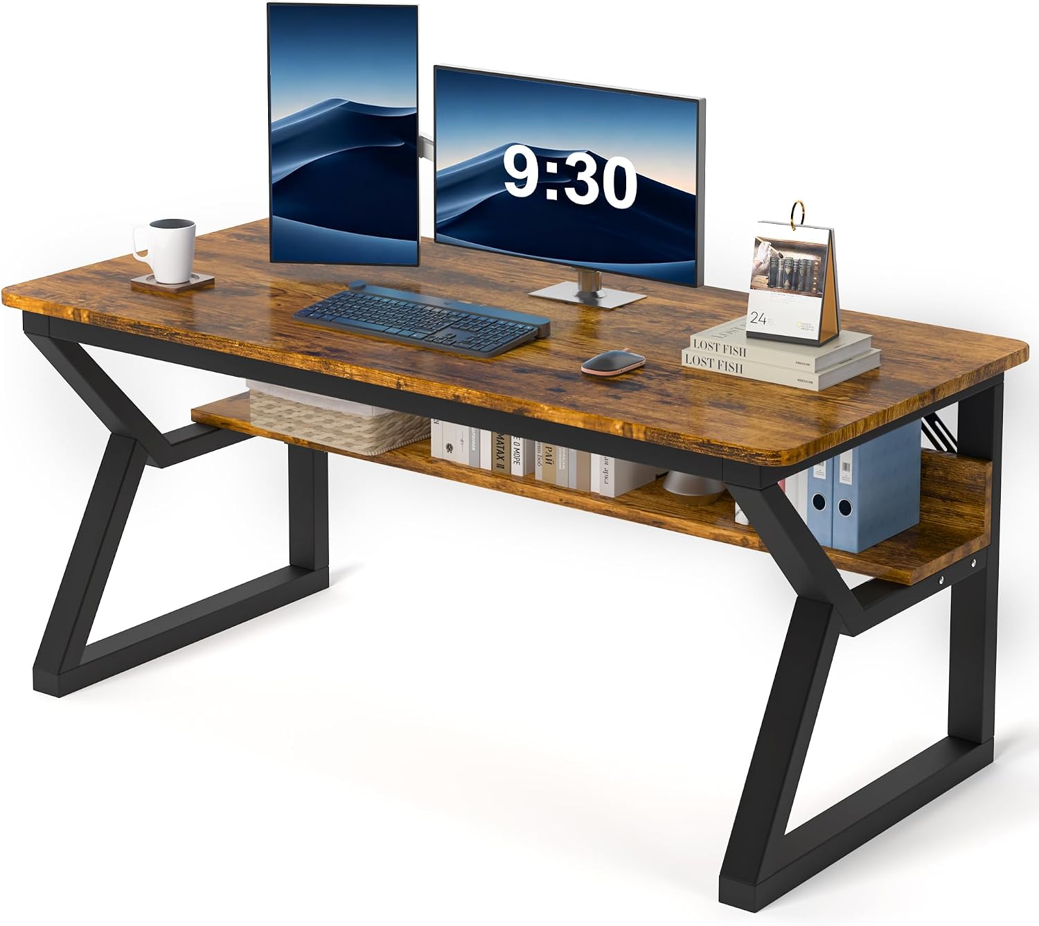 Computer Desk, Office Desk with Storage(47 x 19.7 in, Rustic Brown)