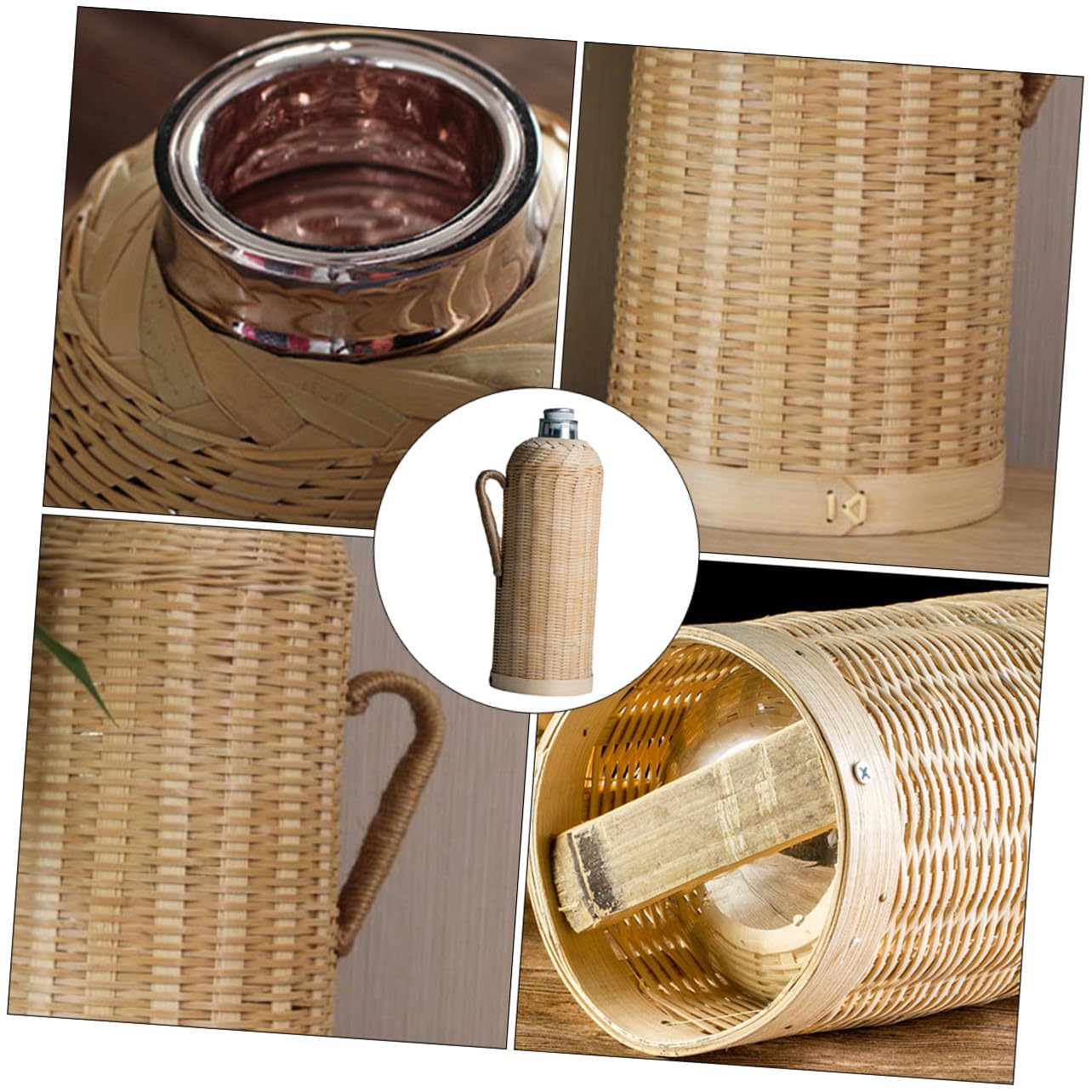 Bottiglia Termica 2l in Vetro e Bambù Rattan per Casa | Lavorazione Accurata, Stile Retrò, Adatta a Decorazione Domestica, per Appassionati di Tè