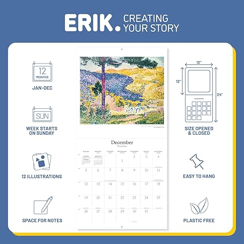 Miniatura 3 de Calendario de pared Art Nouveau 2024 de 12 x 12 pulgadas, libre de plástico, comienza semana el domingo, calendario de pared cuadrado 2024,